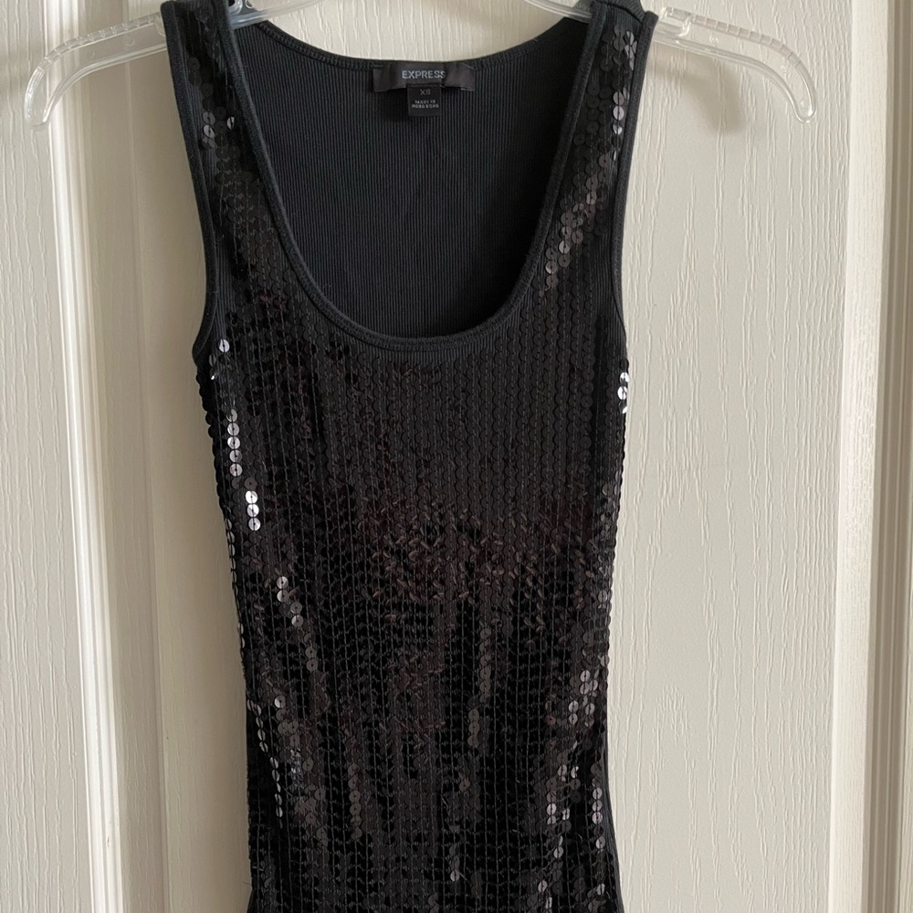 Express sequin tank top xs black